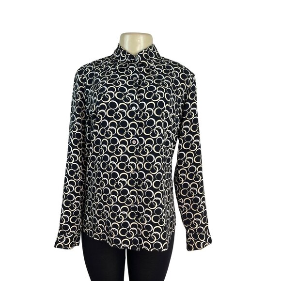 Meg Allen Tops - Meg Allen Black & White Circle Print Button-Up Blouse Long Sleeves Shirt Size M